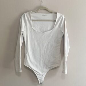 Abercrombie & Fitch White Long Sleeve Thong Bodysuit